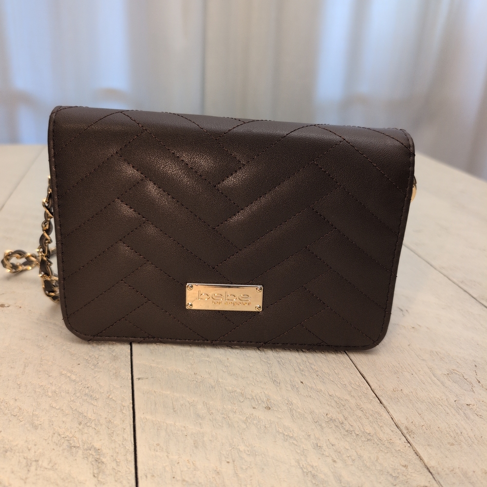 Bebe Brown Quilted Crossbody Bag